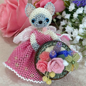 画像1: あみぐるみの猫Christineちゃん*Rose Garden by  LeaLea beads 古田由美 (1)